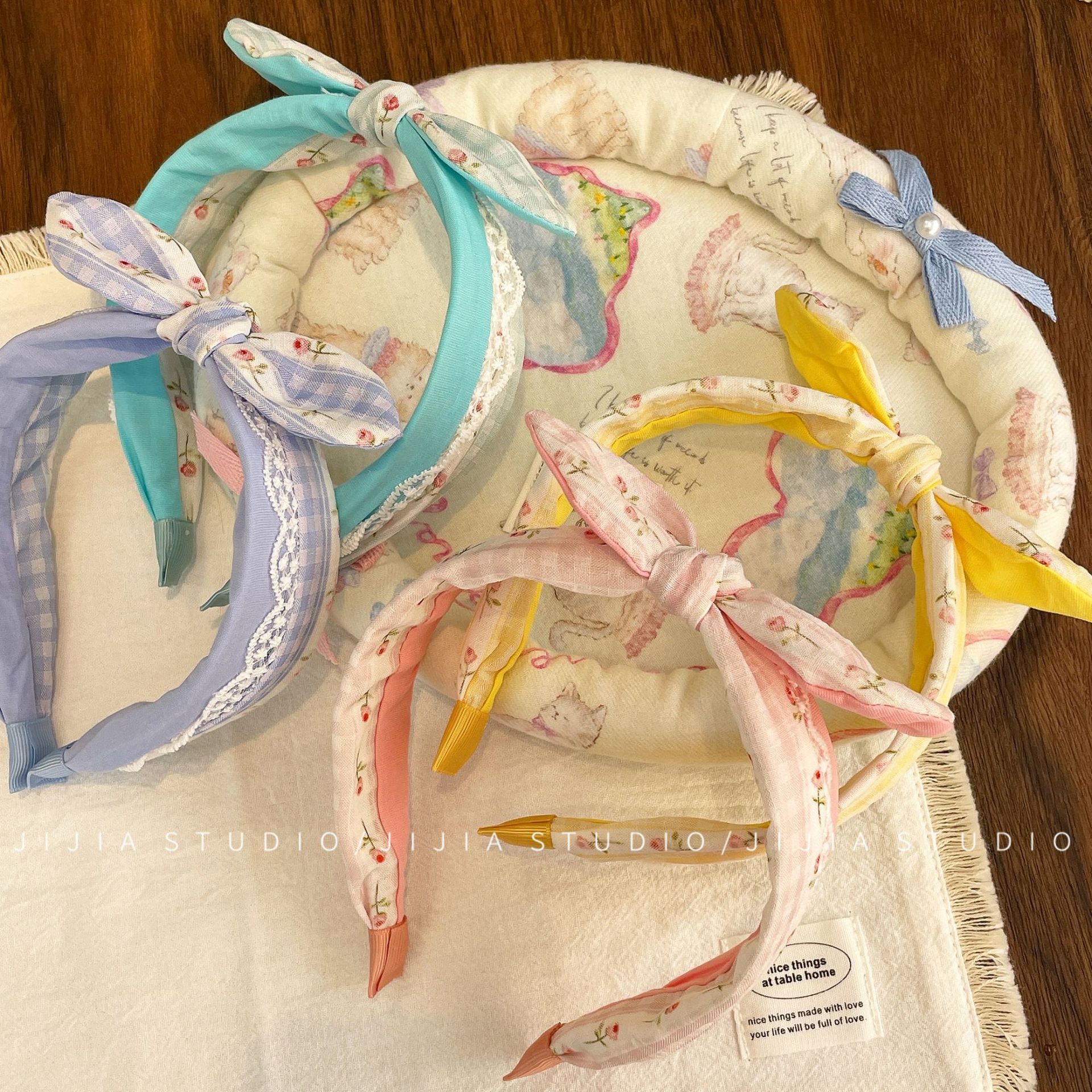 韩版儿童蕾丝花边发箍布艺宽边宝宝头箍不伤发兔耳朵蝴蝶结发带