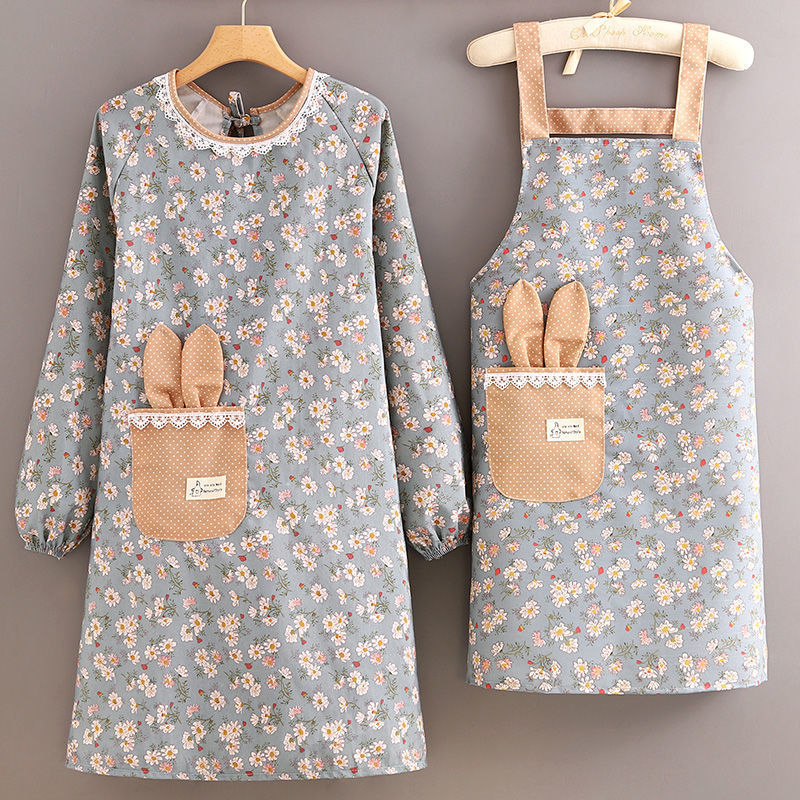 rabbit canvas long sleeve apron kitchen cooking women‘s new fashion korean style breathable cleaning coverall work clothes