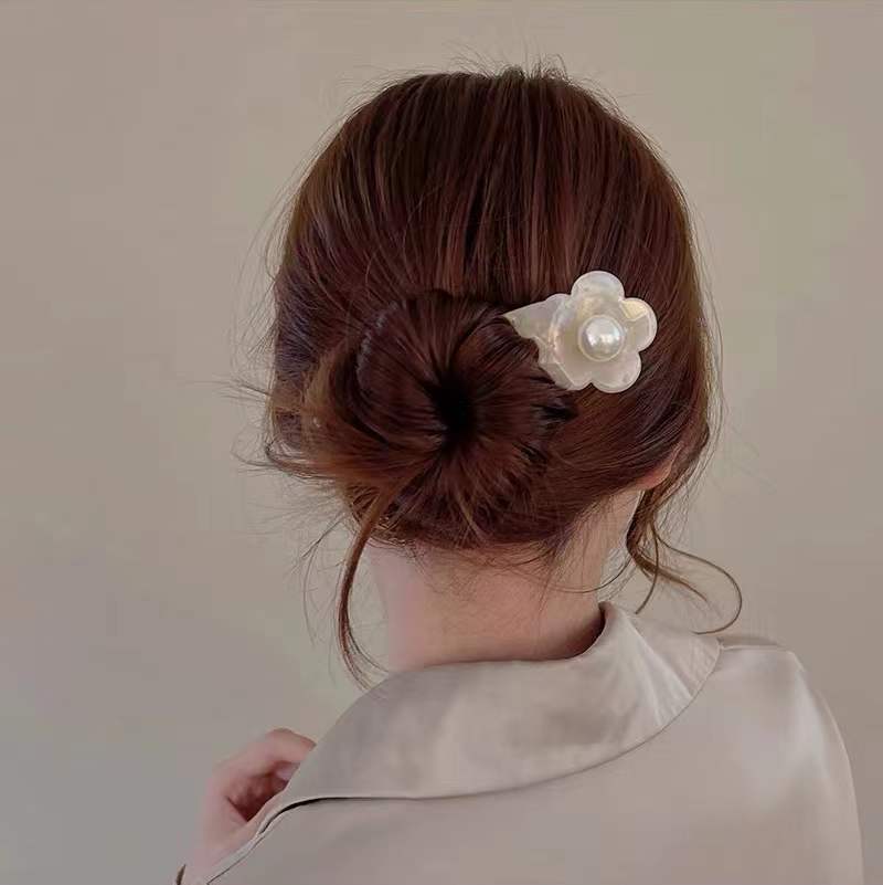 New French Style Elegant Flowers Pearl Hairpin Female Leopard Print Acetate Updo Versatile Bun Temperament Hair Clasp Hair Accessories