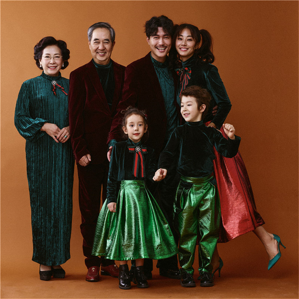 2021新款影楼亲子装 儿童摄影服装 一家六口全家福艺术拍照写真服
