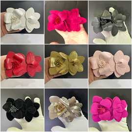 13x8.5cm高端皮面鞋花羊反绒面花朵山茶花小香花饰品胸花加单胸针