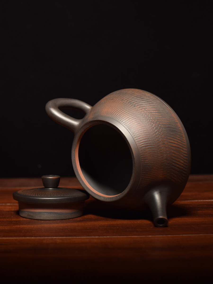 dxf0批发建水紫陶茶壶手工刻纹石瓢壶简约云南紫砂单壶家用功夫茶