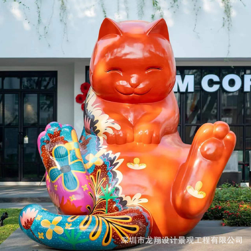 商场美陈玻璃钢卡通招财猫猫公仔雕塑小品户外景观餐厅引流摆件