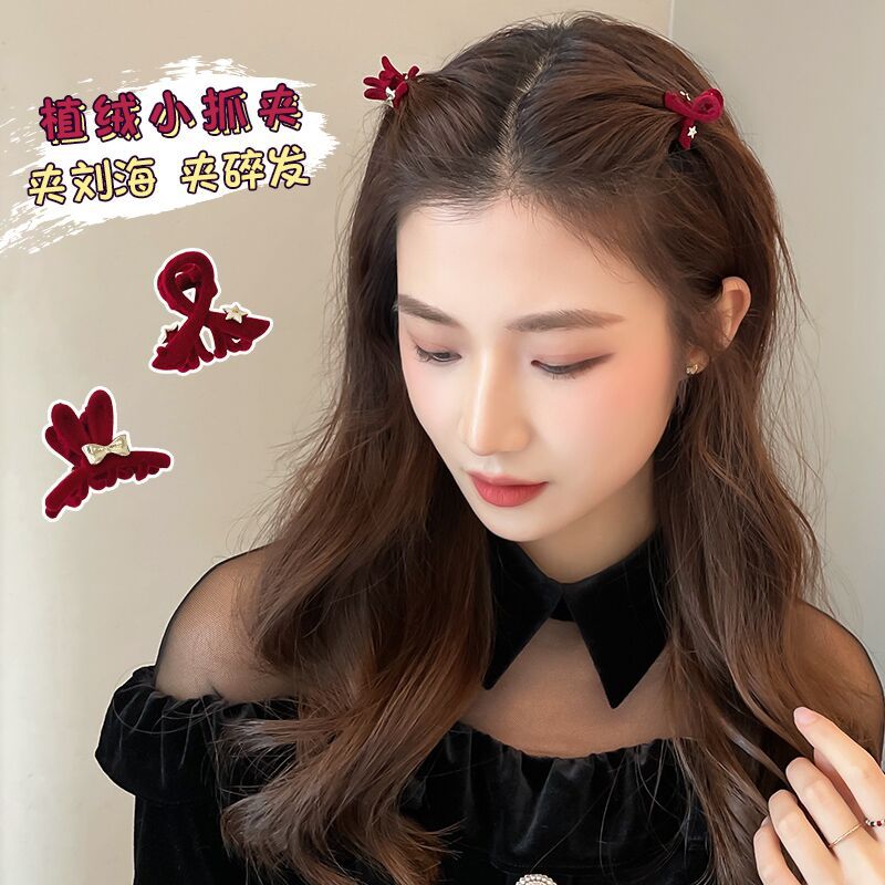 Korean Autumn and Winter Bow Barrettes Female Side Trumpet Bangs Grip Forehead Cute Edge Clip Shark Clip Hairware