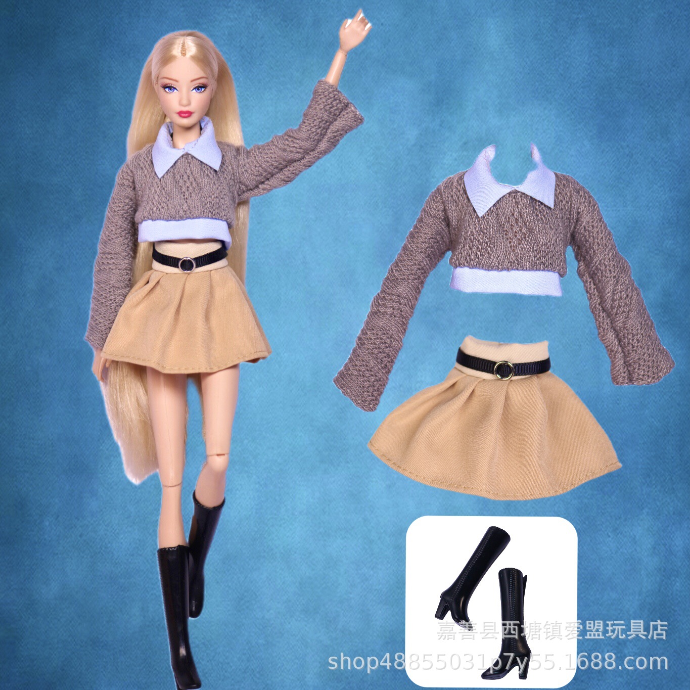 批发巴比娃娃衣服30厘米套装毛衣百褶裙裙子靴子鞋子时尚潮流外贸