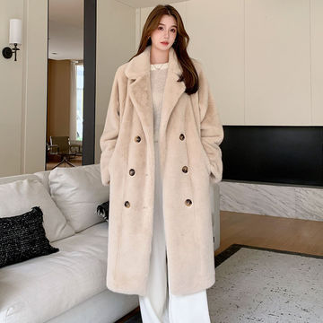 环保冬季仿水貂绒长款宽松加厚欧貂皮毛一体西服领皮草外套大衣女