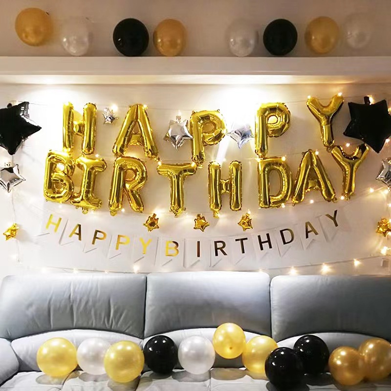 Birthday Balloon 16-Inch English Letter Happy Birthday Baby's a Hundred Day Banquet Set Wholesale Aluminum Balloon