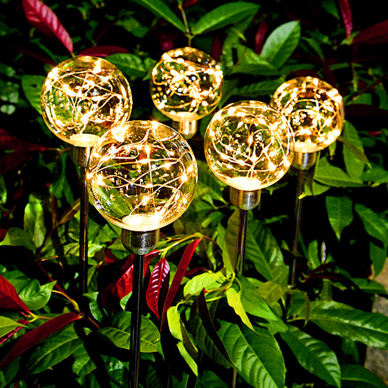 户外太阳能铜线圆球地插灯花园庭院装饰景观插地灯发光圆球芦苇灯