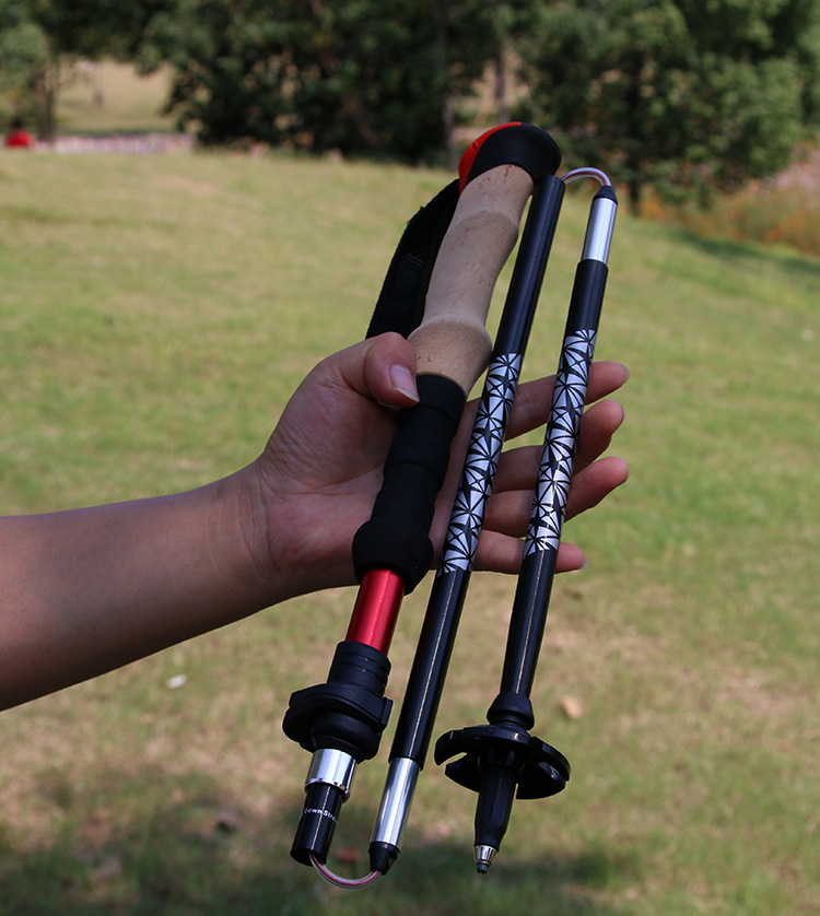 户外登山杖超轻折叠伸缩徒步手杖男女爬山装备7075拐杖多功能拐棍
