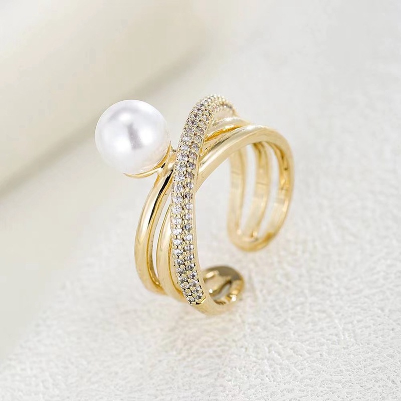 New Trendy Cross Micro Inlaid Pearls Ring Female Ins Niche Light Open Ring Affordable Luxury Fashion Personalized Index Finger Ring