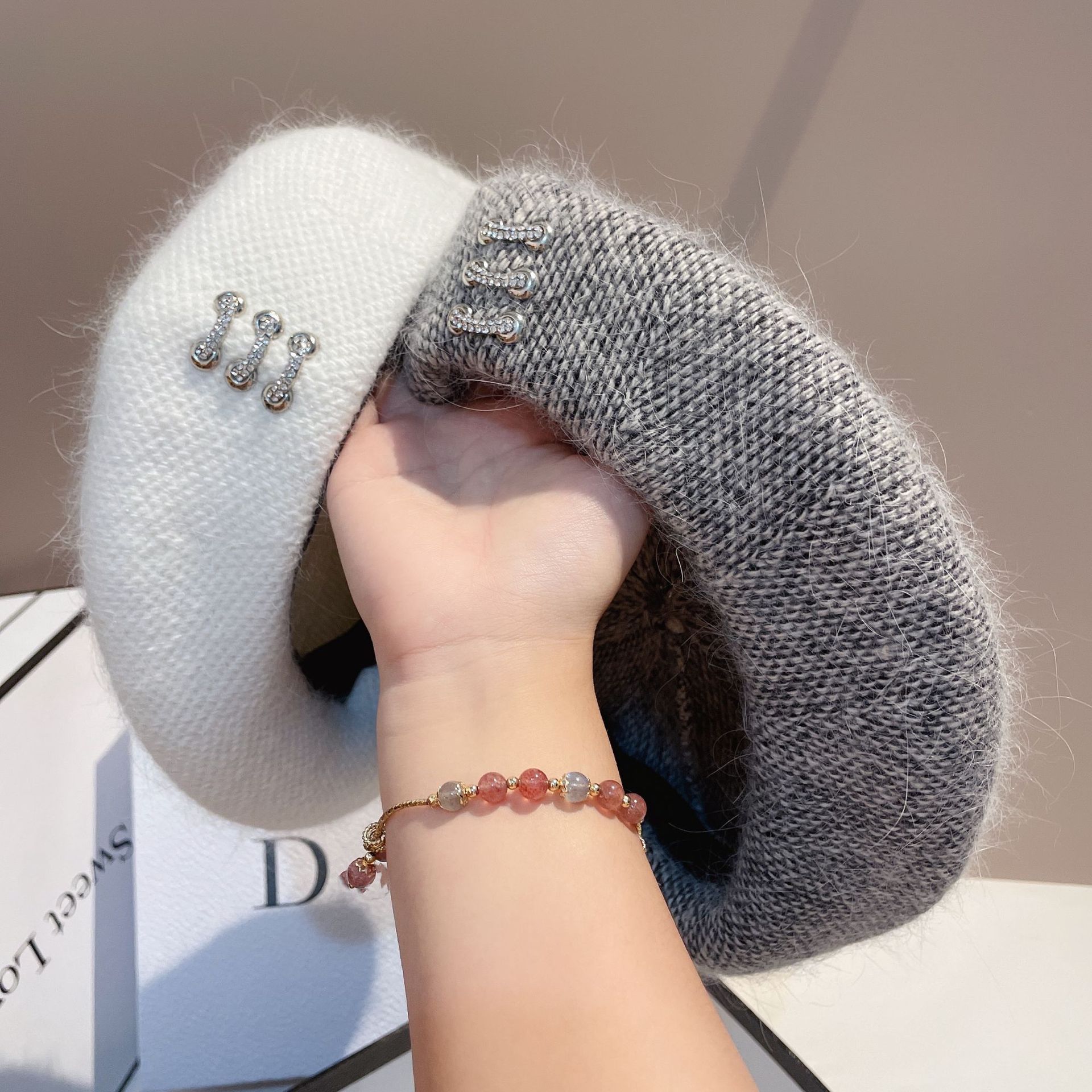 帽子女冬季时尚百搭兔毛贝雷帽韩版网红同款ab双色保暖休闲画家帽