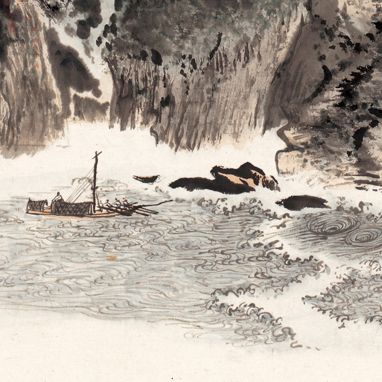 陆俨少峡江水险图卷仿古国画山水画真迹复制品书画字画手卷