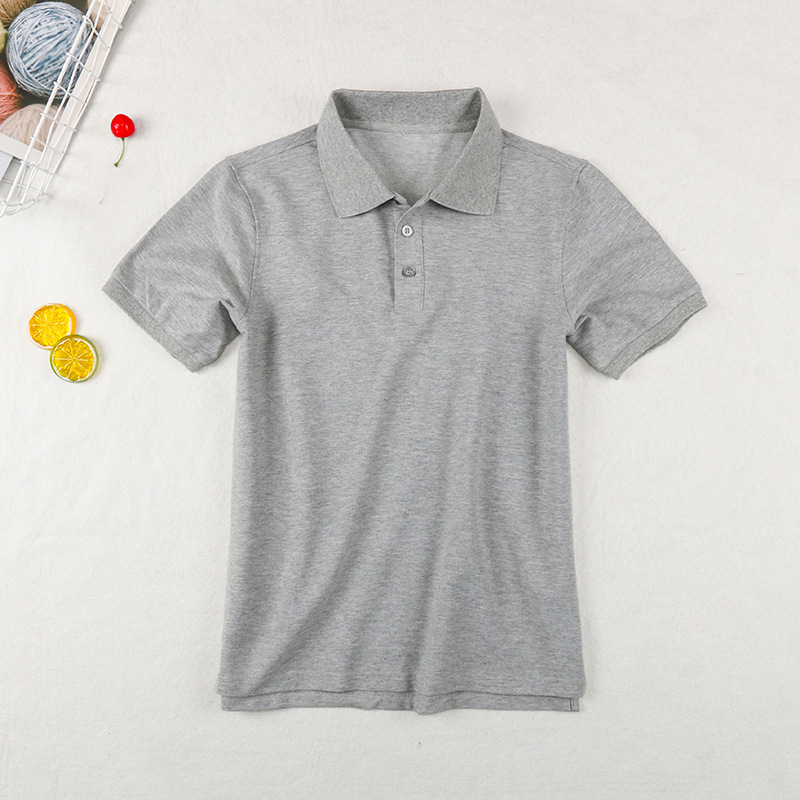儿童短袖t恤浅灰色男童polo衫翻领女童中小学生夏季校服一件代发