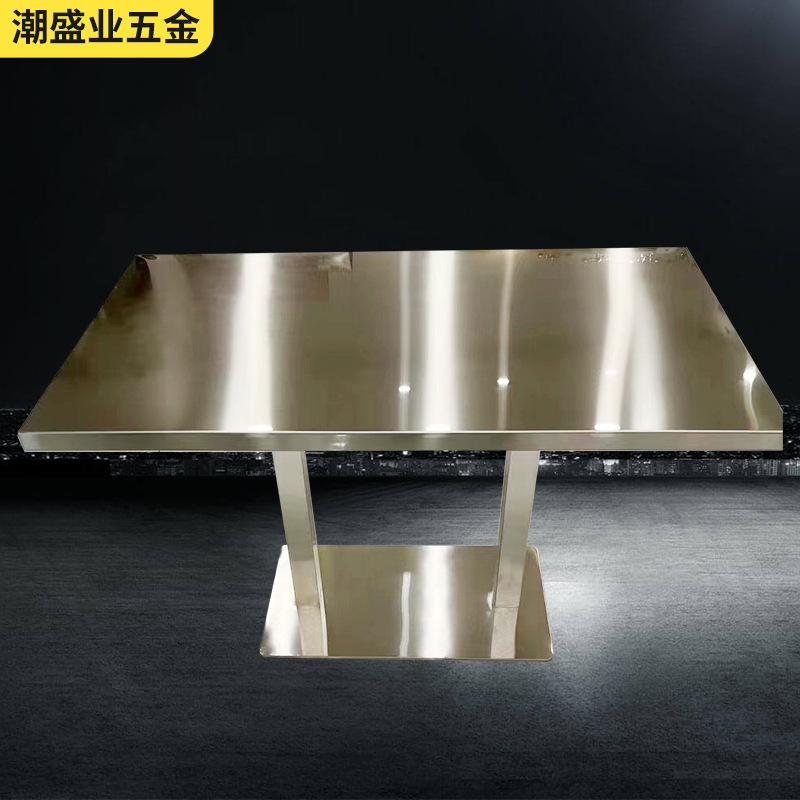工业风不锈钢长桌咖啡店餐厅洽谈方形餐桌欧式实心长方形网红餐桌