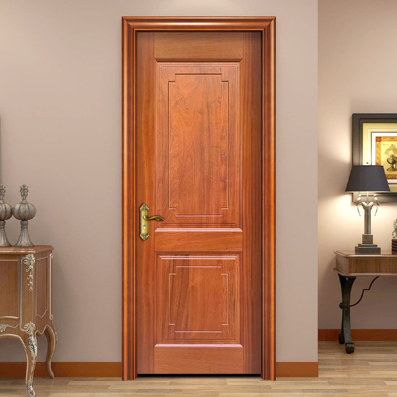 泰国实木门烤漆门印尼菠萝格新中式原木门隔音卧室门厂家木门木纹