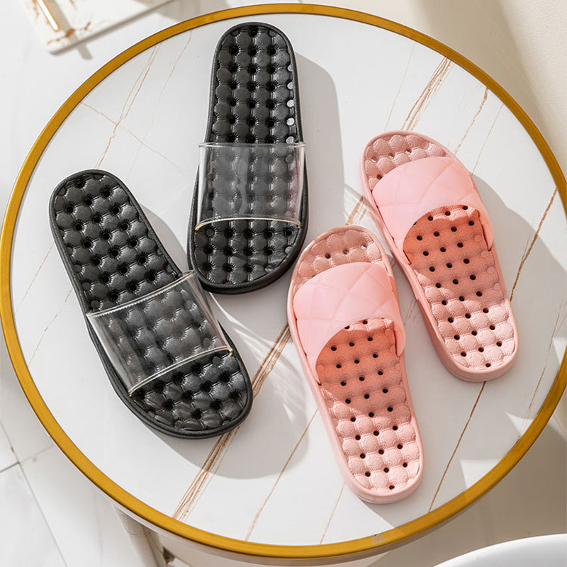 New PVC Hollow-out Platform Home Bathroom Slippers Four Seasons Universal Hotel Couple Bathing Leaking Slippers