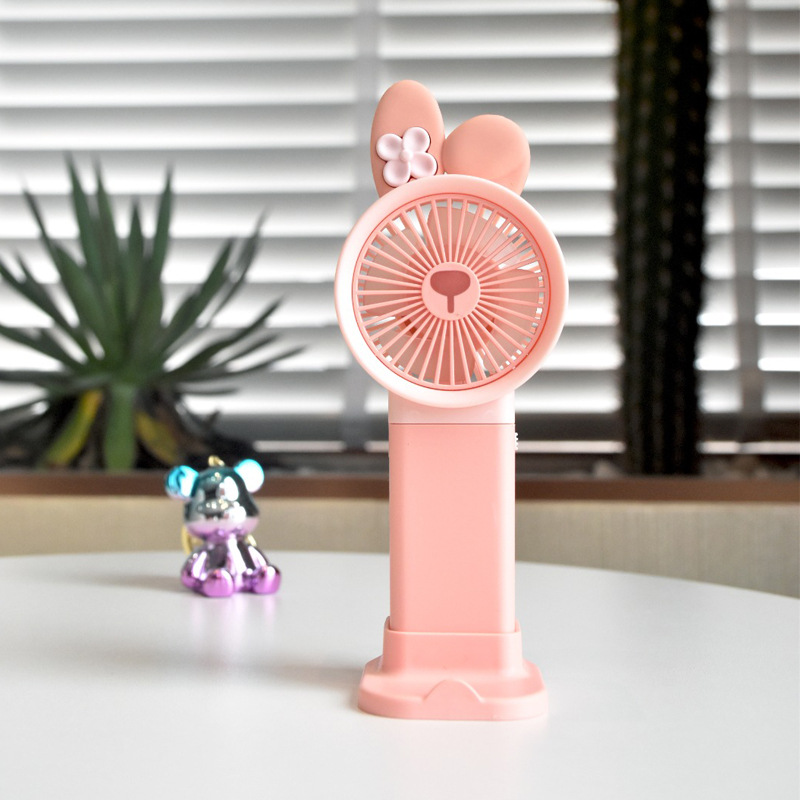 Fanqi New Cartoon Small Handheld Fan Mobile Phone Holder with Base USB Charging Outdoor Student Cooling Fan