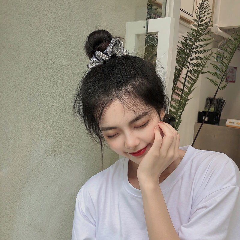 jk大肠发圈网红发饰学生制服布料格子头绳ins日韩甜美气质丸子头