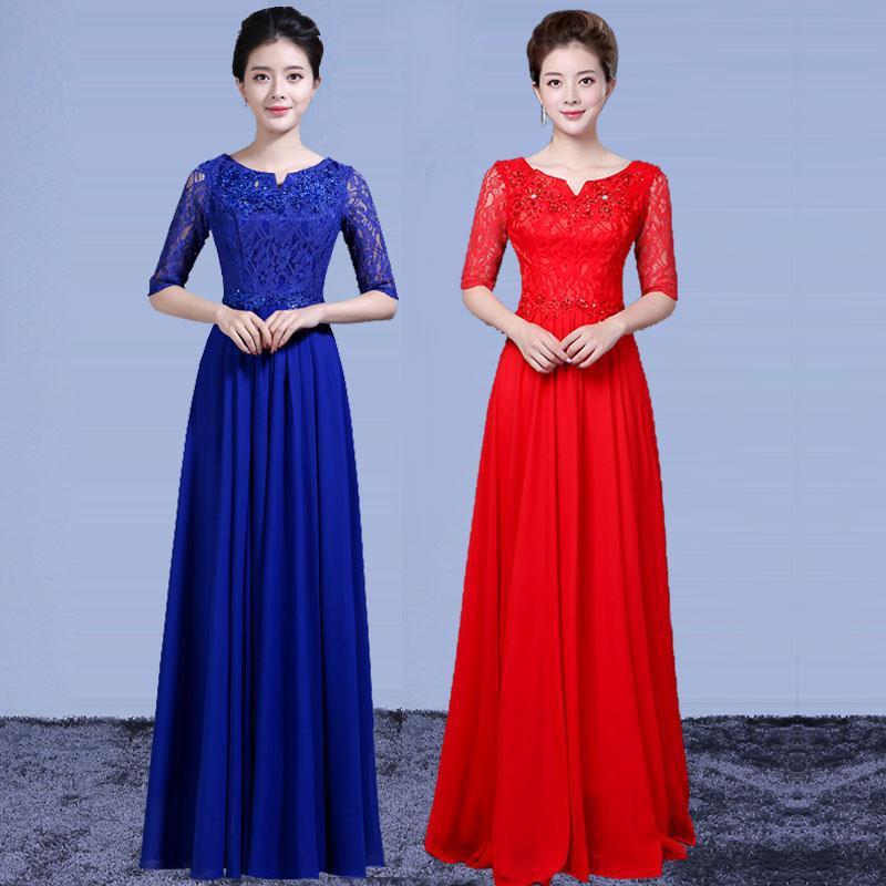大合唱演出服女成人合唱团指挥中老年长裙独唱大学生礼服红歌服装