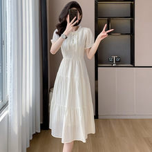 新中式国风雪纺短袖连衣裙女2024年夏季新款甜美温柔风小个子长裙