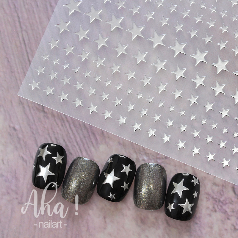 AHA Nail Art Adhesive Backing Stickers White and Black Gilding Silver Moon Mini Four Mans XINGX Nail Ornament Decals