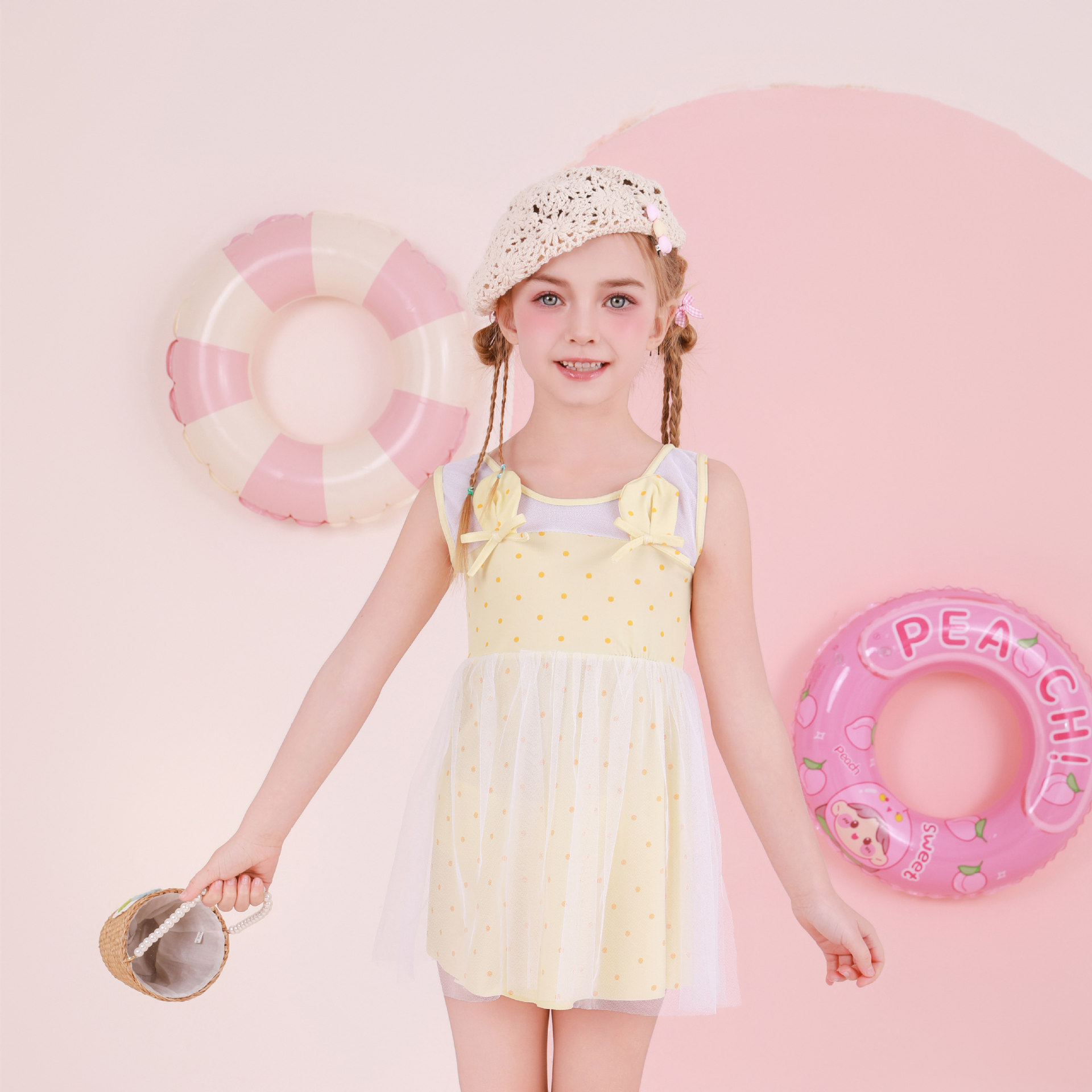 2024儿童泳衣中小童可爱纱纱公主裙式分体泳衣点子款泳衣批发