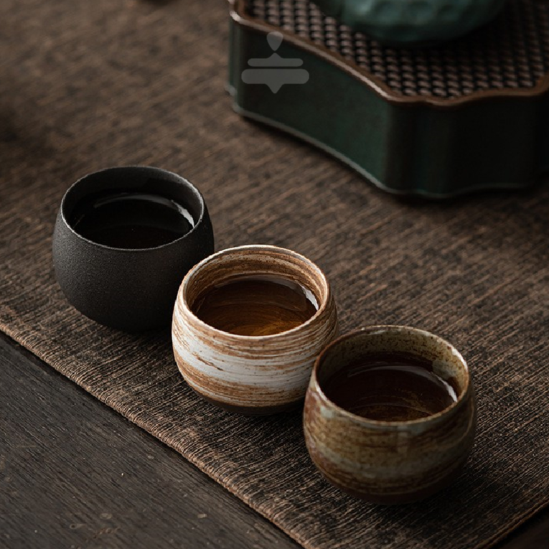 16y设计款手工粗陶茶杯陶瓷功夫茶具品茗杯古风静道杯做旧工艺小