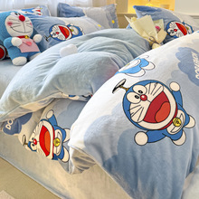 哆啦A梦牛奶绒床上四件套冬季卡通学生宿舍三件套加绒床单床笠罩