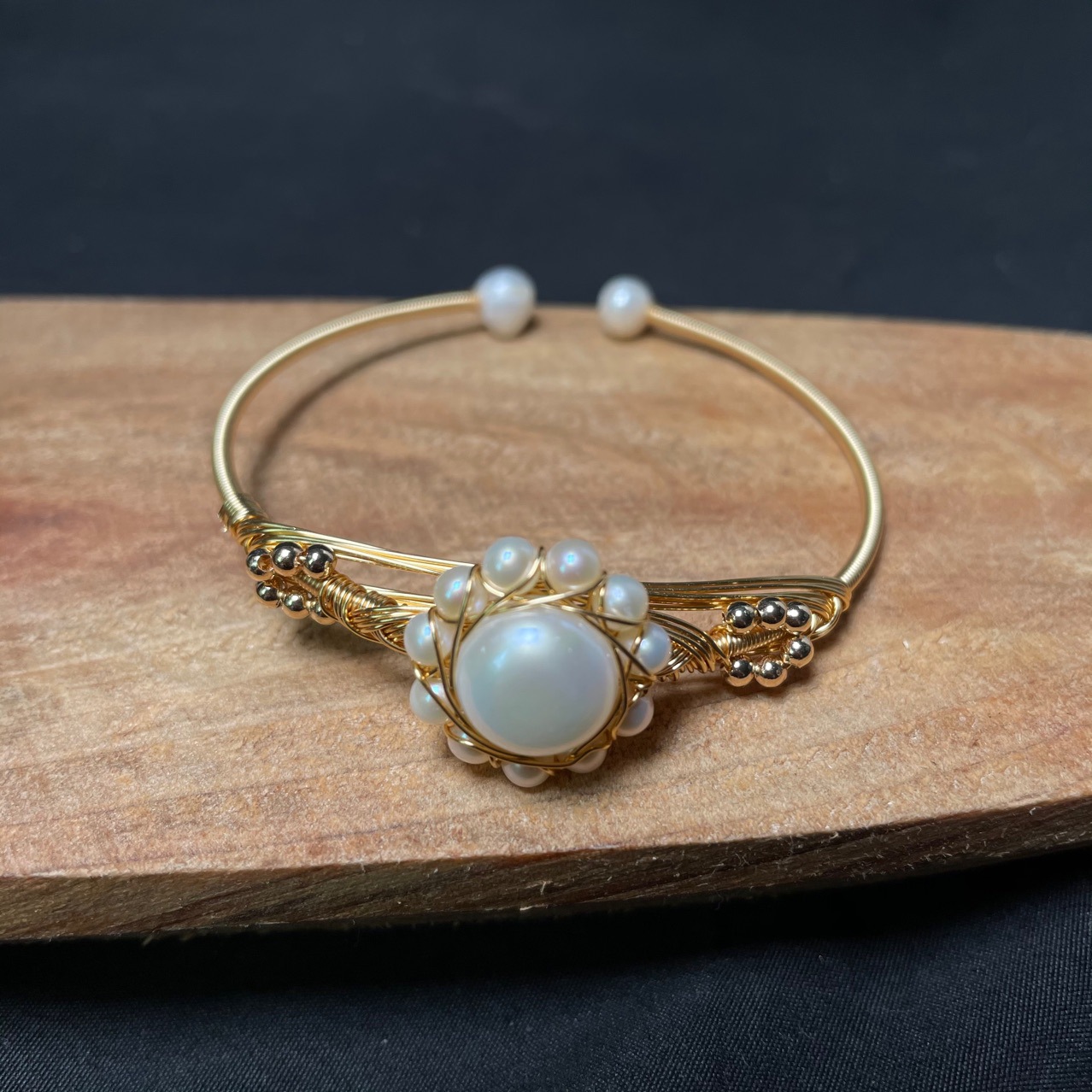 14k绕线手镯 珍珠太阳花手镯 55-60