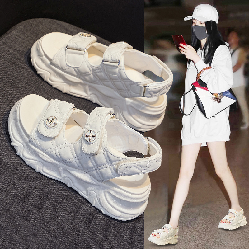 Sandals Fairy Style 2024 New Summer Joker Women Platform Muffin Velcro Sports Beach Sandals