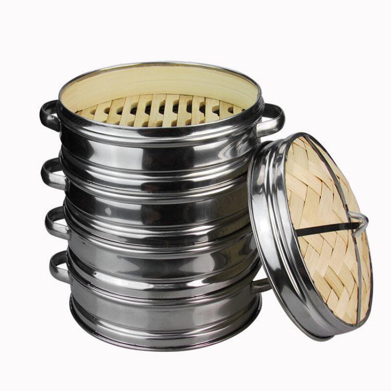 竹蒸笼家用竹制包子馒头蒸架小不锈钢蒸锅笼屉小笼包蒸格商用大