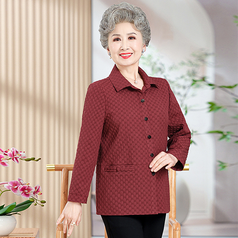 老年人奶奶装春装衬衣薄外套中老年60岁妈妈夏装纯色喜庆婚礼衬衫