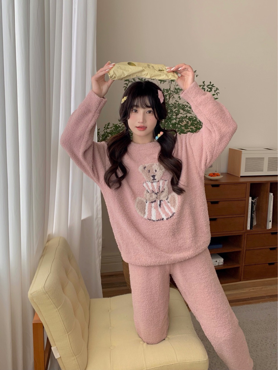 Autumn Winter Japanese Thick Cute Pillow Bear Soft Parent-Child Homewear Clothes Pajamas Suit Wholesale