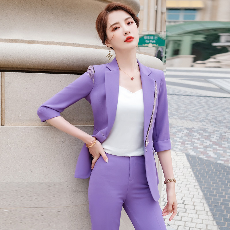 紫色西装套装女春夏季高级感炸街休闲小西服时尚职业装主持人正装