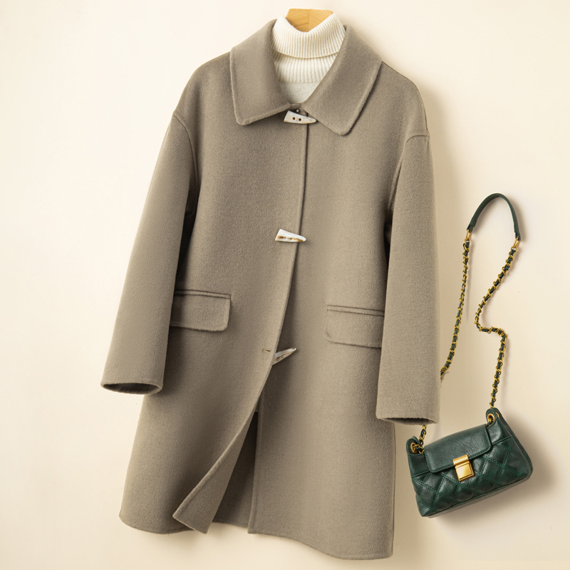 2023年新款纯色羊毛大衣女士秋冬时尚中长款优雅风双面呢子大衣