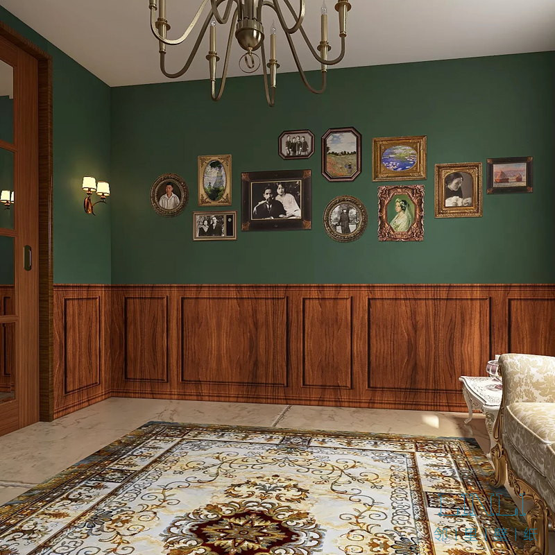 复古民国主题剧本杀房间墙纸网红换装馆壁纸石膏线拍照直播背景墙