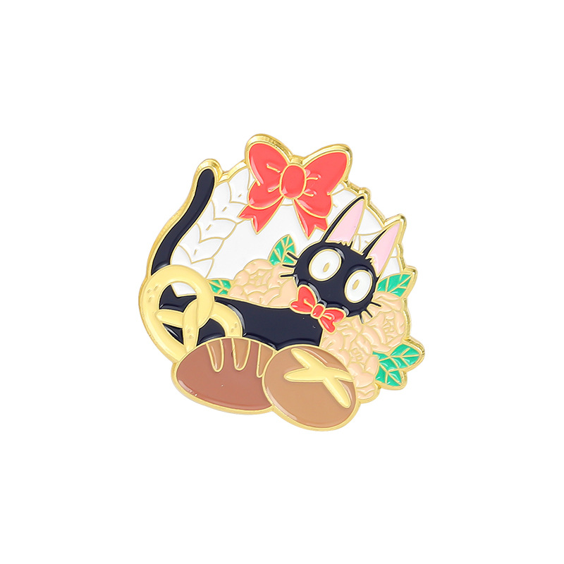 Cartoon Hot Creative Japanese Cartoon Character Little Girl Black Cat Shape Brooch Ramen Black Ball All-Matching Badge