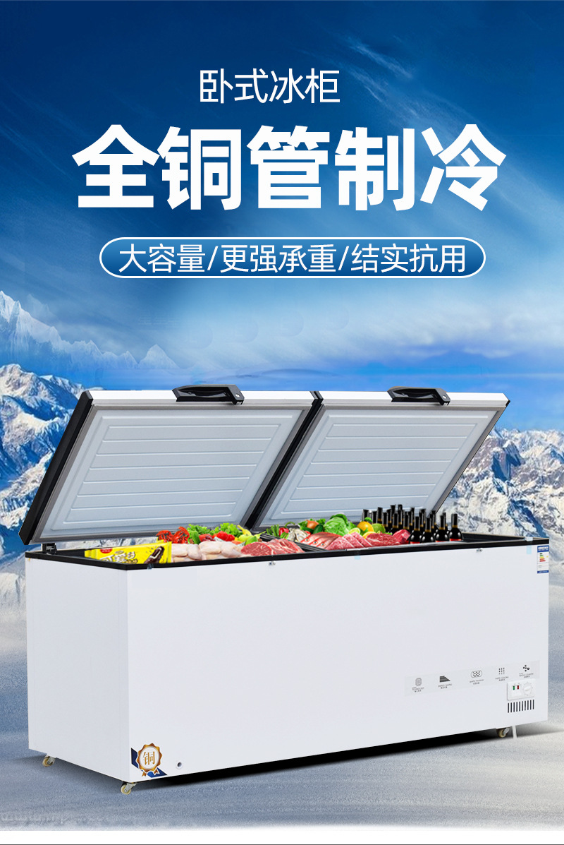 卧式冰柜 商用大容量冷藏冷冻柜超市雪糕速冻柜 家用食品冷冻冰箱