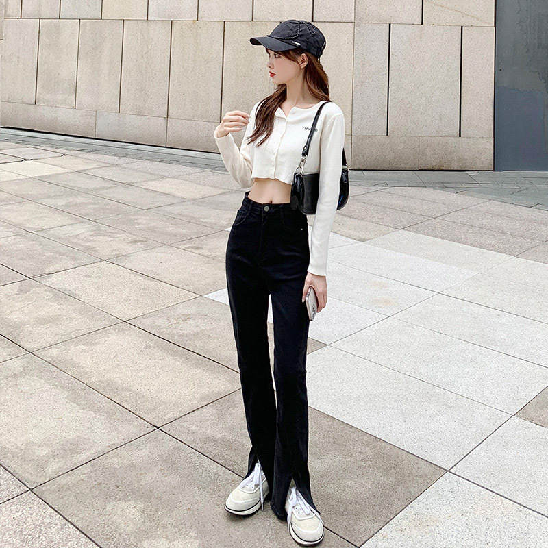   0781 Casual Skinny Jeans Women's 2023 Spring and Autumn High Waist Slim Fit Slimming Slit Tall and Small Horseshoe Pants