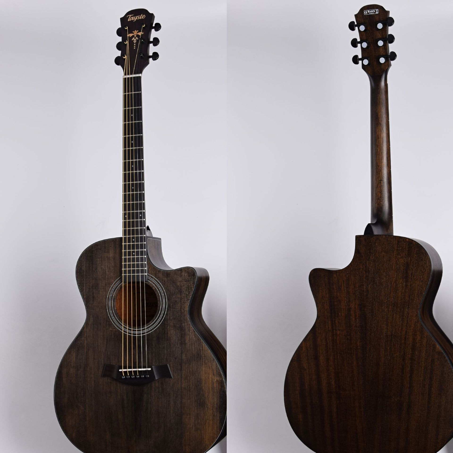 40寸单板民谣吉他 哑光透明黑 云杉木吉他jita初学者入门单板琴