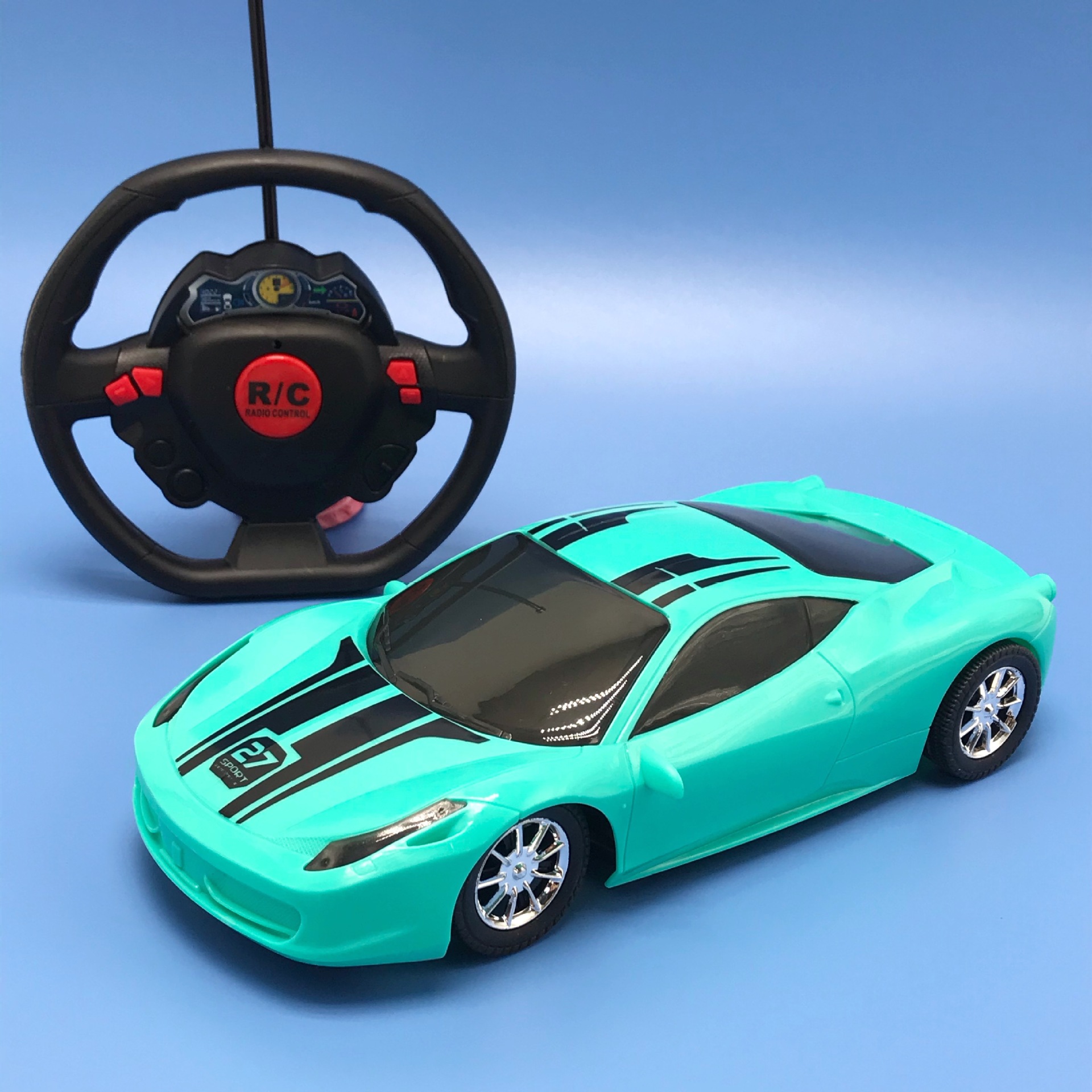 儿童遥控车四通玩具汽车方向盘跑车赛车仿真模型炫酷灯光男孩礼物