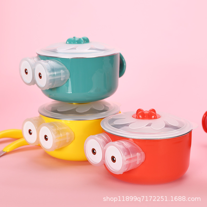 Baby Food Tableware 316 Stainless Steel Snack Catcher Cute Cartoon Insulation with Lid Heat Insulation Water Bowl Rice Bowl