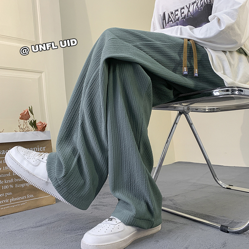 Oversize Ice Silk Draped Pants Men‘s Thin Summer Fashion Brand Loose plus Size Straight Wide Leg Casual Trousers Men