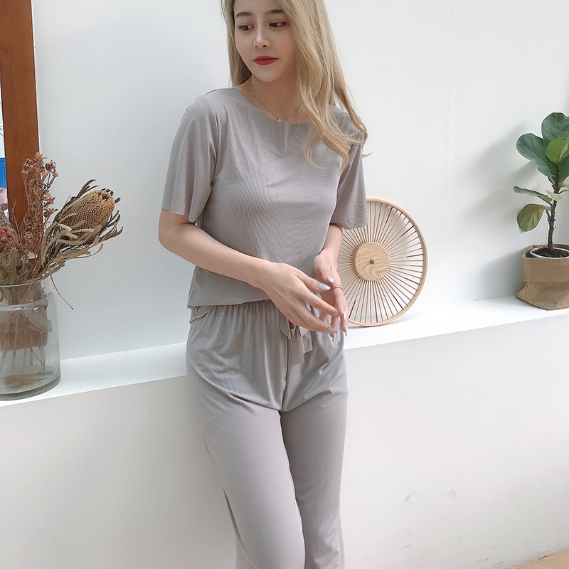 Ice Silk Pajamas Women's Spring and Summer Short-Sleeved Soft Two-Piece Suit Thin Women's Korean-Style Loose Casual Outdoor Homewear