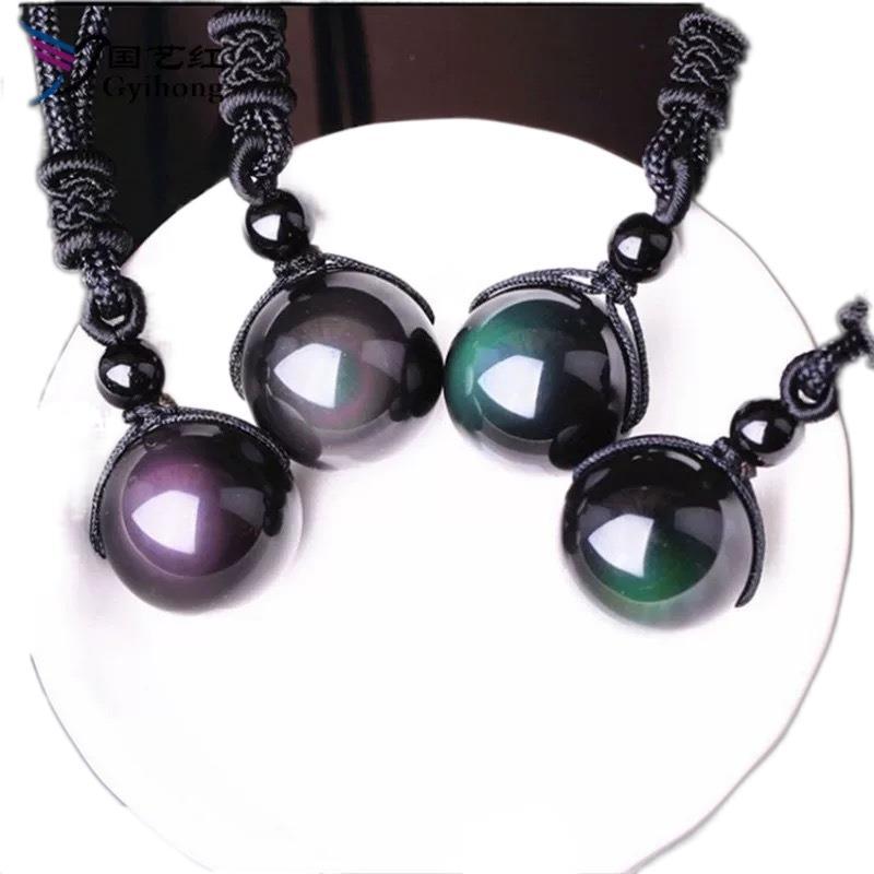 Natural Obsidian Pendant Natural Double Rainbow Eye Beads Buddha Beads Pendant Neck Accessories Jewelry Gift Wholesale
