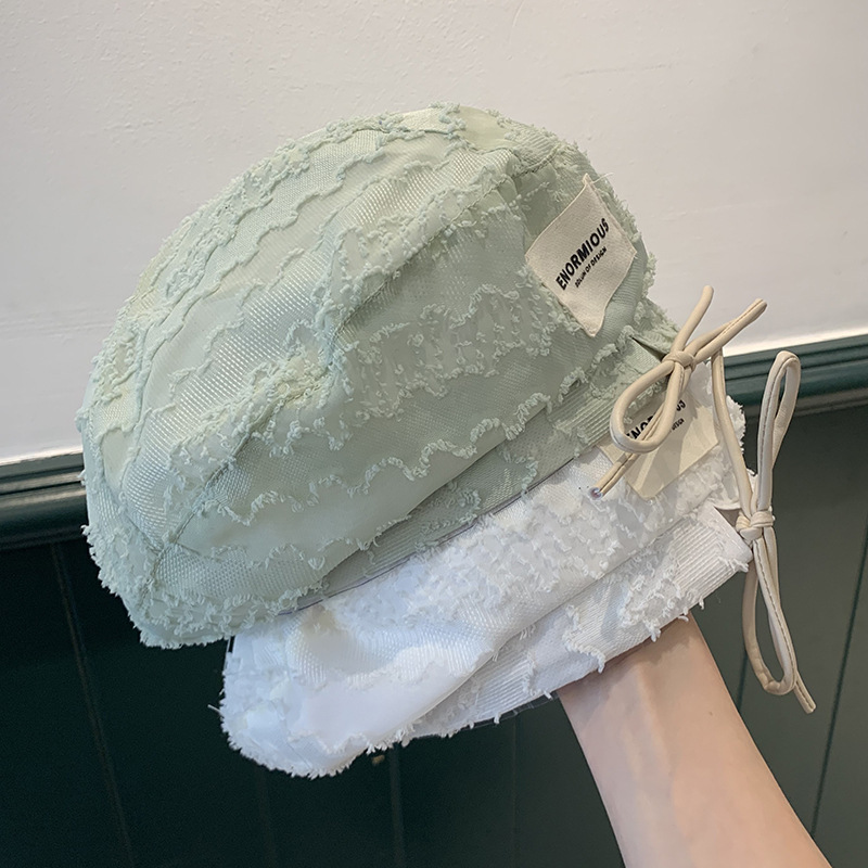 贝雷帽女夏季新款遮阳防嗮户外潮日系蕾丝镂空字母标签花边贝雷帽