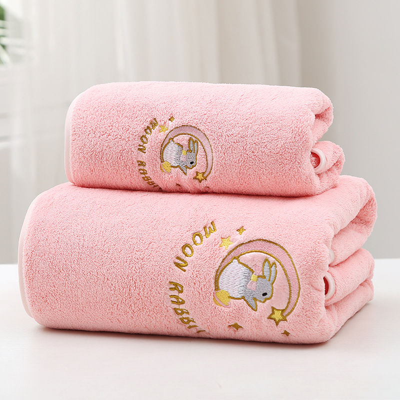 Wholesale Bath Towel Female Coral Fleece Thickened Adult Absorbent Household Non-Cotton Beach Towel High-End Bath Towel Embroidered Moon Rabbit