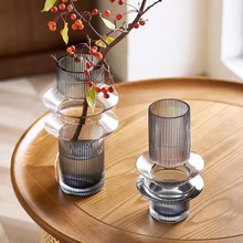 新中式琥珀色飞碟型插花花器客厅茶几玄关摆件品家居透明玻璃花瓶