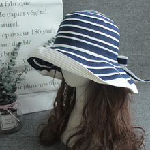 景区女式太阳帽韩版时尚条纹帽子潮网红遮阳帽户外旅游沙滩帽宽檐