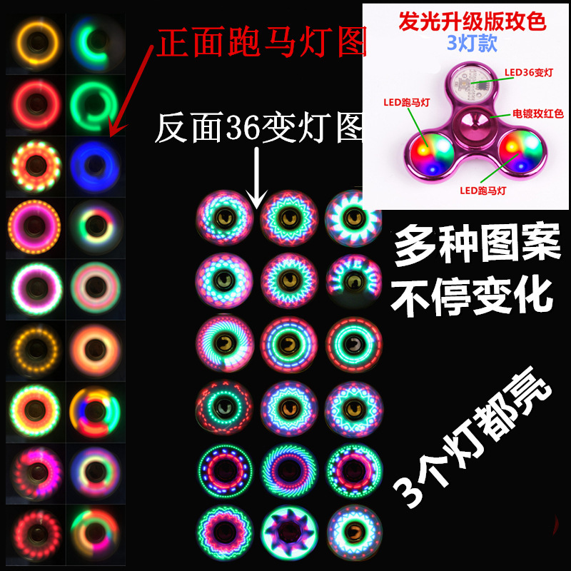 Three-Leaf Fingertip Gyro Horse Running Light Toy Decompression Finger Creative Toy Colorful Luminous Black Technology Gyro Wholesale